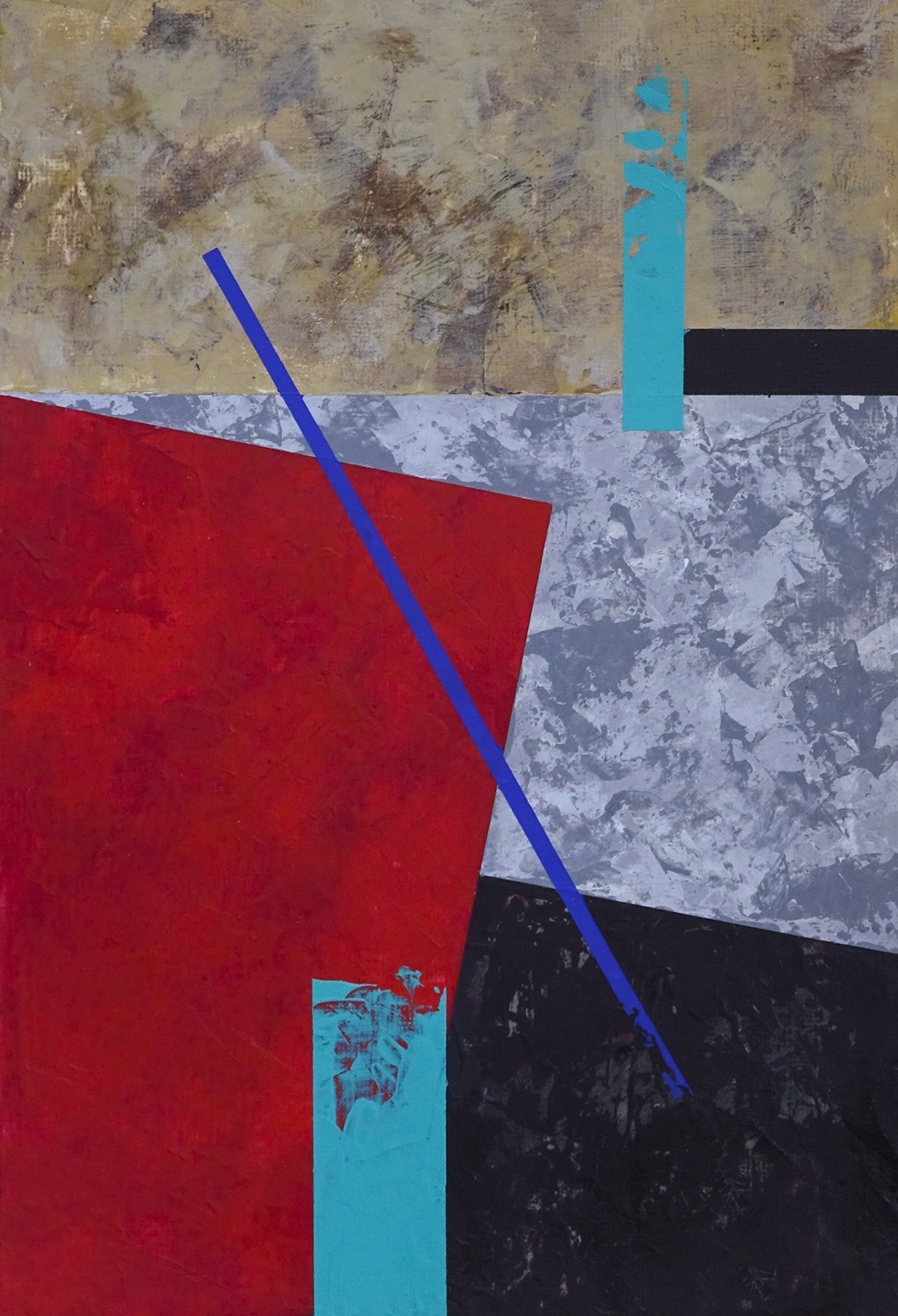 Título: Std. 09 Composición abstracta con formas geométricas en colores rojo, azul, gris y negro.