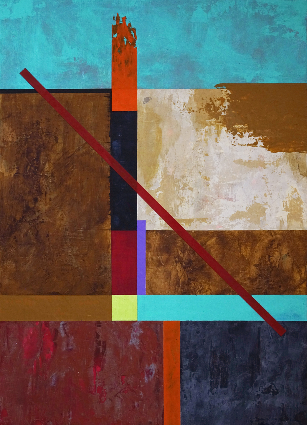 Título: Std.11 Composición abstracta con colores cálidos y fríos, líneas diagonales y formas geométricas.